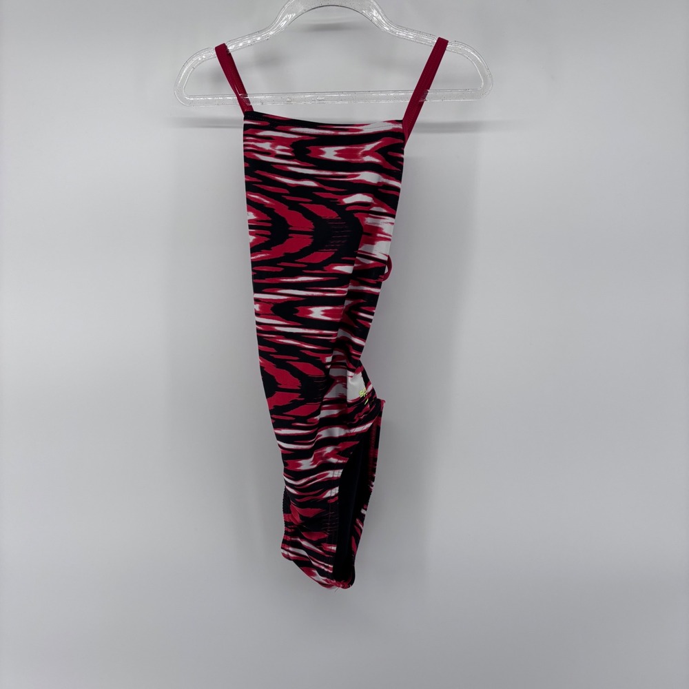 Speedo ProLT One Piece Swimsuit Red Black White Abstract Print Crossback Size 28